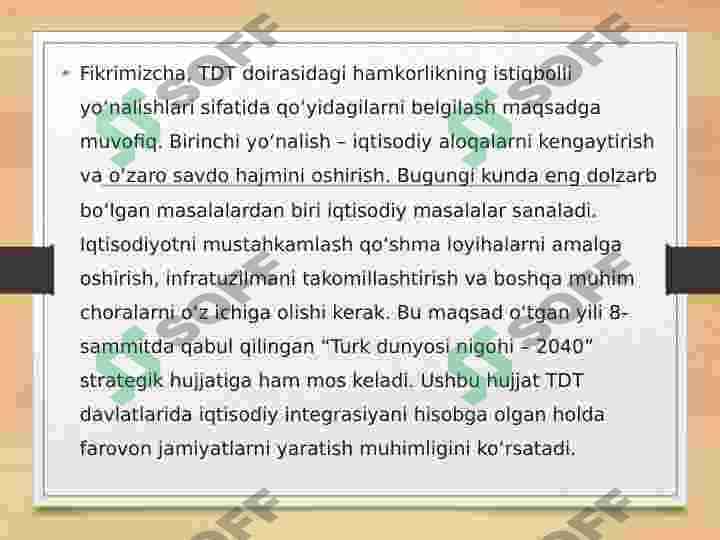 O'zbekiston turkiy davlatlar tashkiloti bilan hamkorligi to'g'risida 8