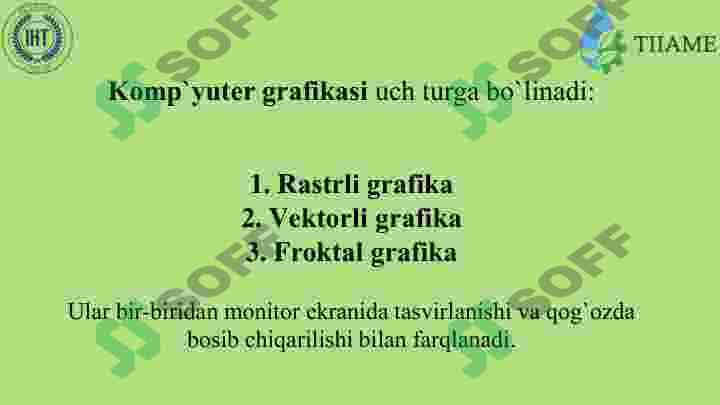 Kompyuter grafikasi tushunchasi. KG da rang  modellari va tasvirlash usulla 7