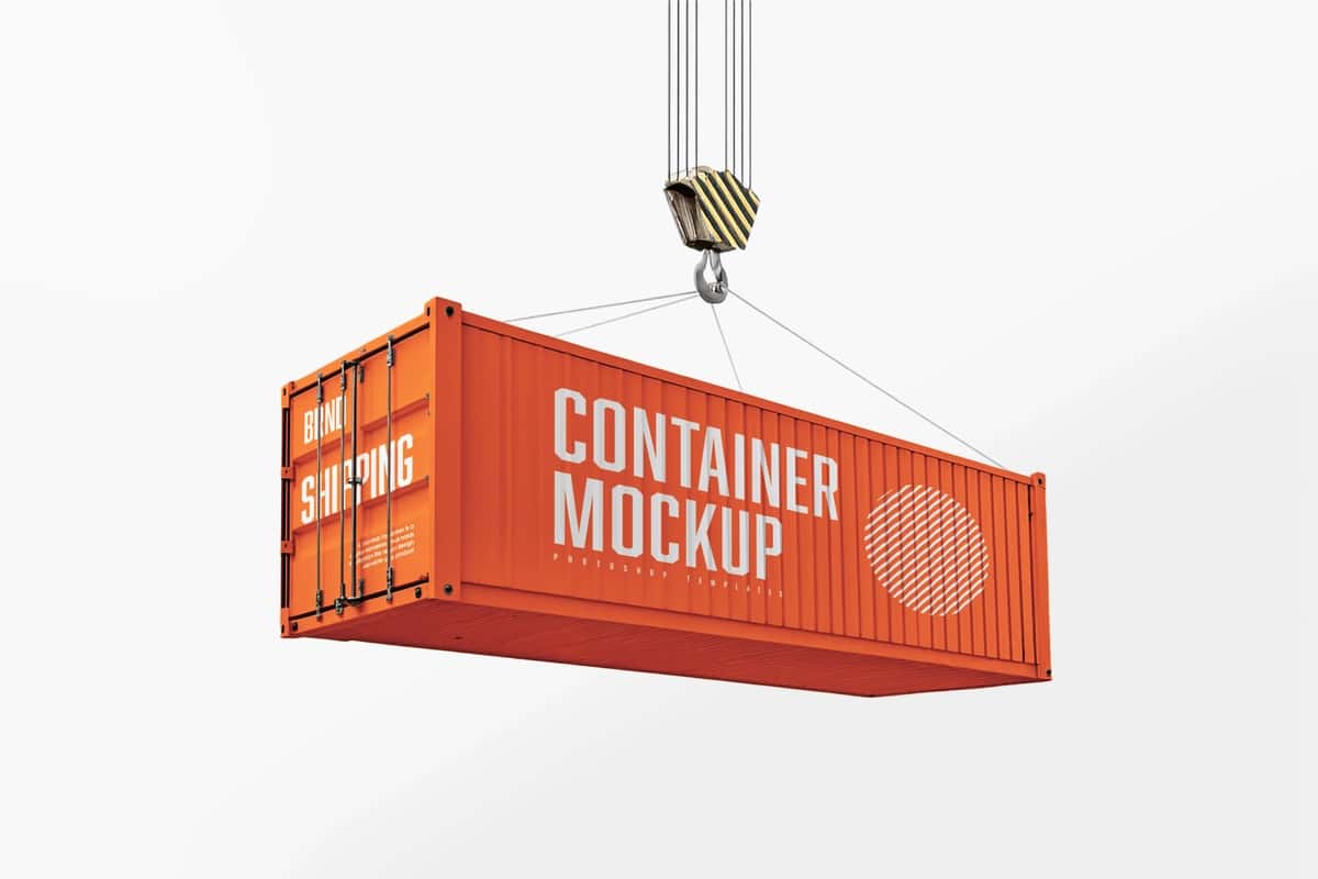 To'q sariq yuk konteyneri maketi shablon dizayni psd | Orange shipping container mockup template design psd 1