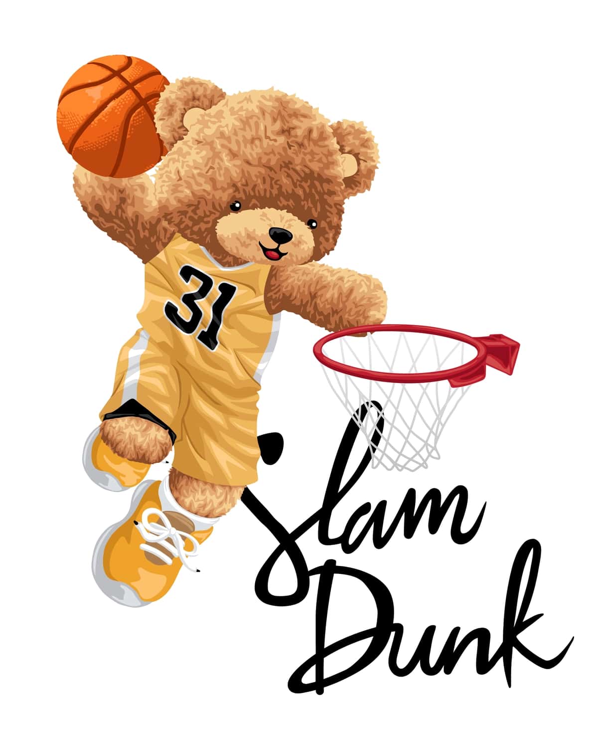 Basketbol o'ynayotgan ayiqchali vektorli chizilgan qo'lda | Hand drawn vector illustration teddy bear playing basketball 1