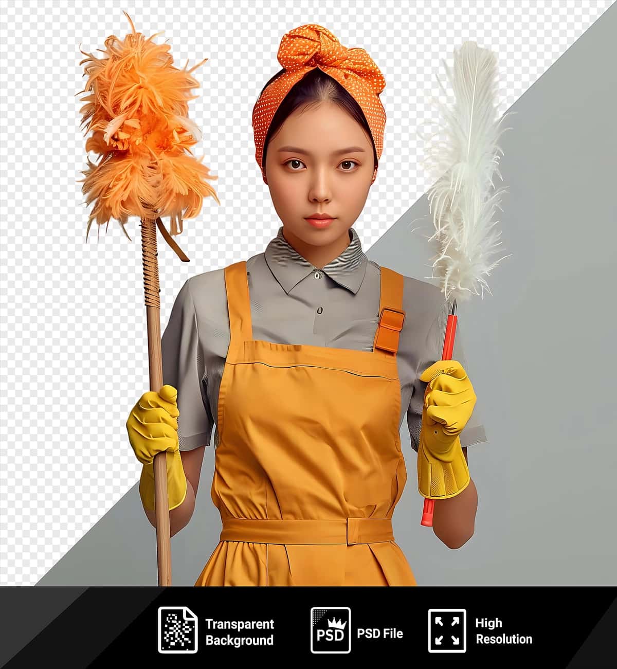 Kauchuk bandana kiygan yosh tozalovchi hayratlanarli darajada xursand bo'ldi | Amazing pleased young female cleaner wearing uniform bandana rubber 1