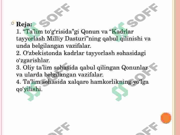 O'zbekiston  Respublikasi rivojining yangi bosqichida ta'lim tarbiya islohotlari 2