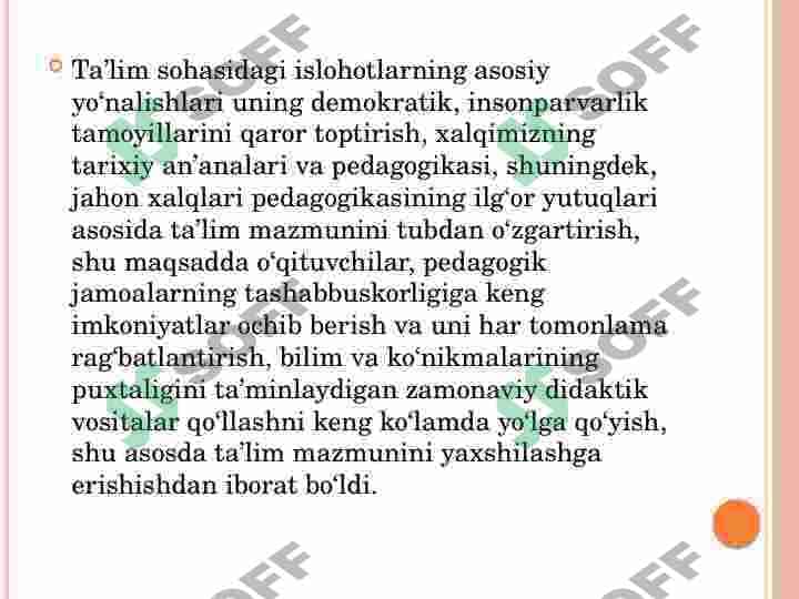 O'zbekiston  Respublikasi rivojining yangi bosqichida ta'lim tarbiya islohotlari 3