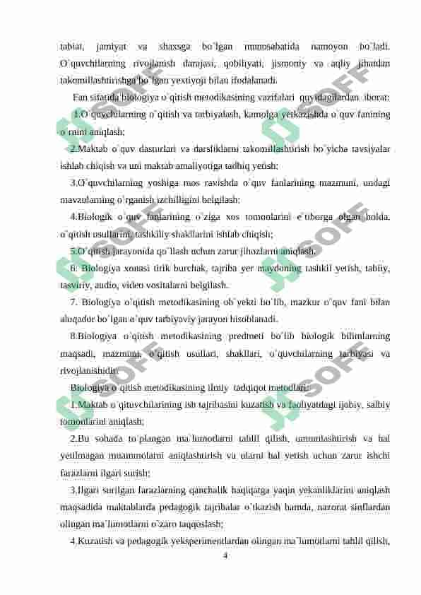 Maktab oʻquv rejasidagi biologik taʼlimning oʻziga xos tomonlari 4