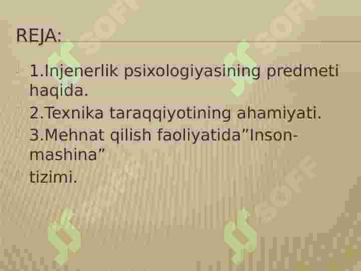 Muhandislik psixologiyasi  predmeti, maqsadi va vazifalari. 2