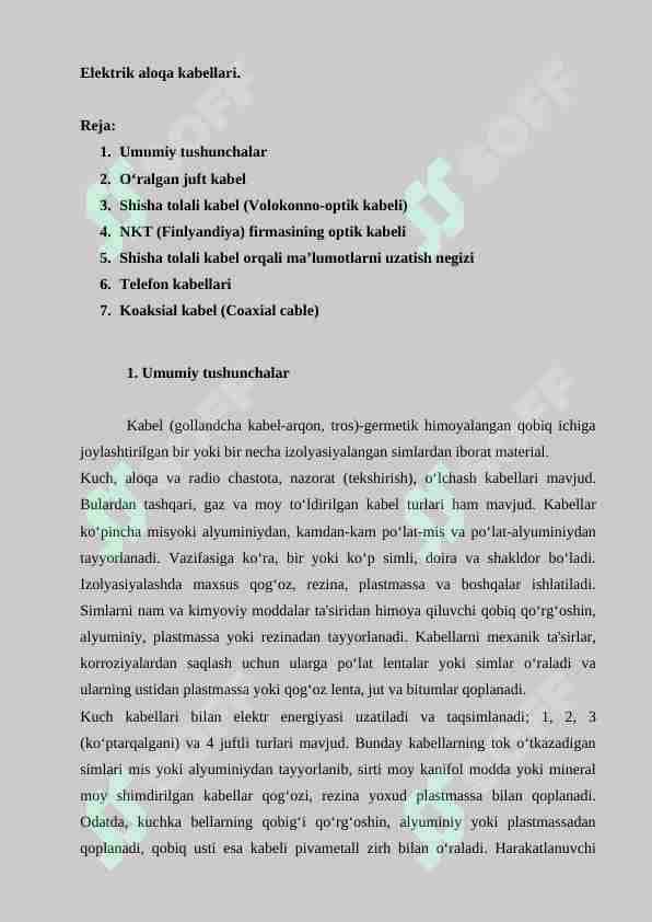 Elektrik aloqa kabellari. 1