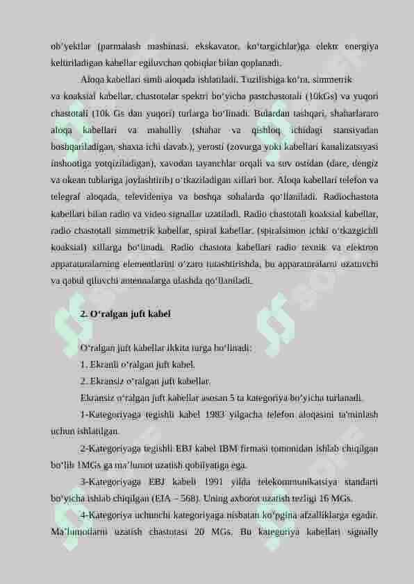 Elektrik aloqa kabellari. 2
