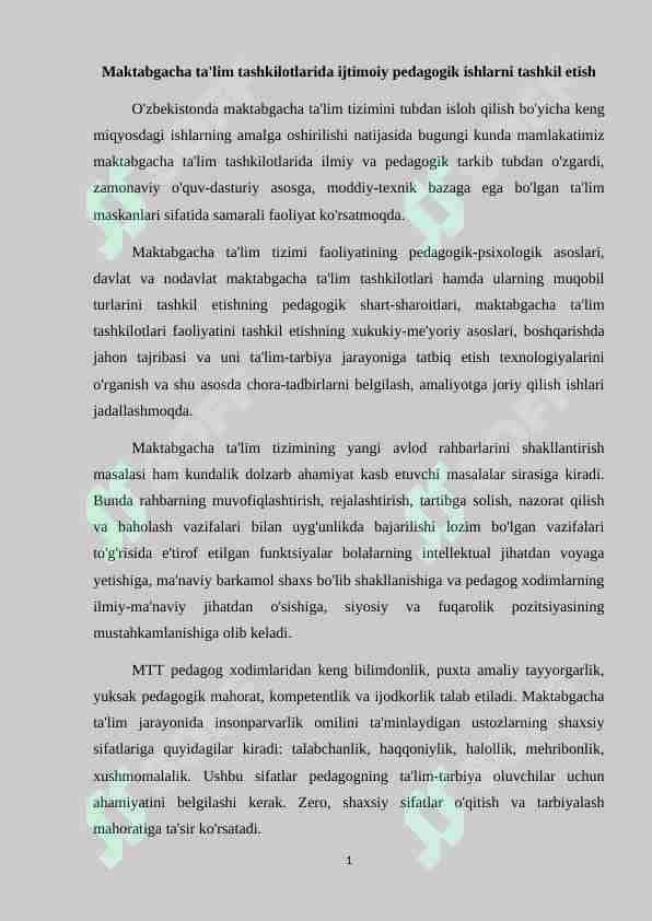Maktabgacha ta'lim tashkilotlarida ijtimoiy pedagogik ishlarni tashkil etish 1