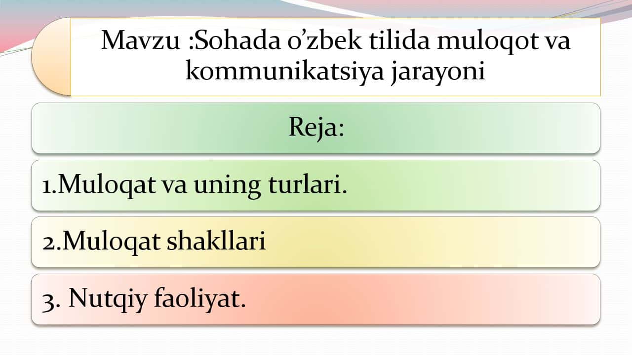 Sohada o’zbek tilida muloqot va kommunikatsiya jarayoni 1