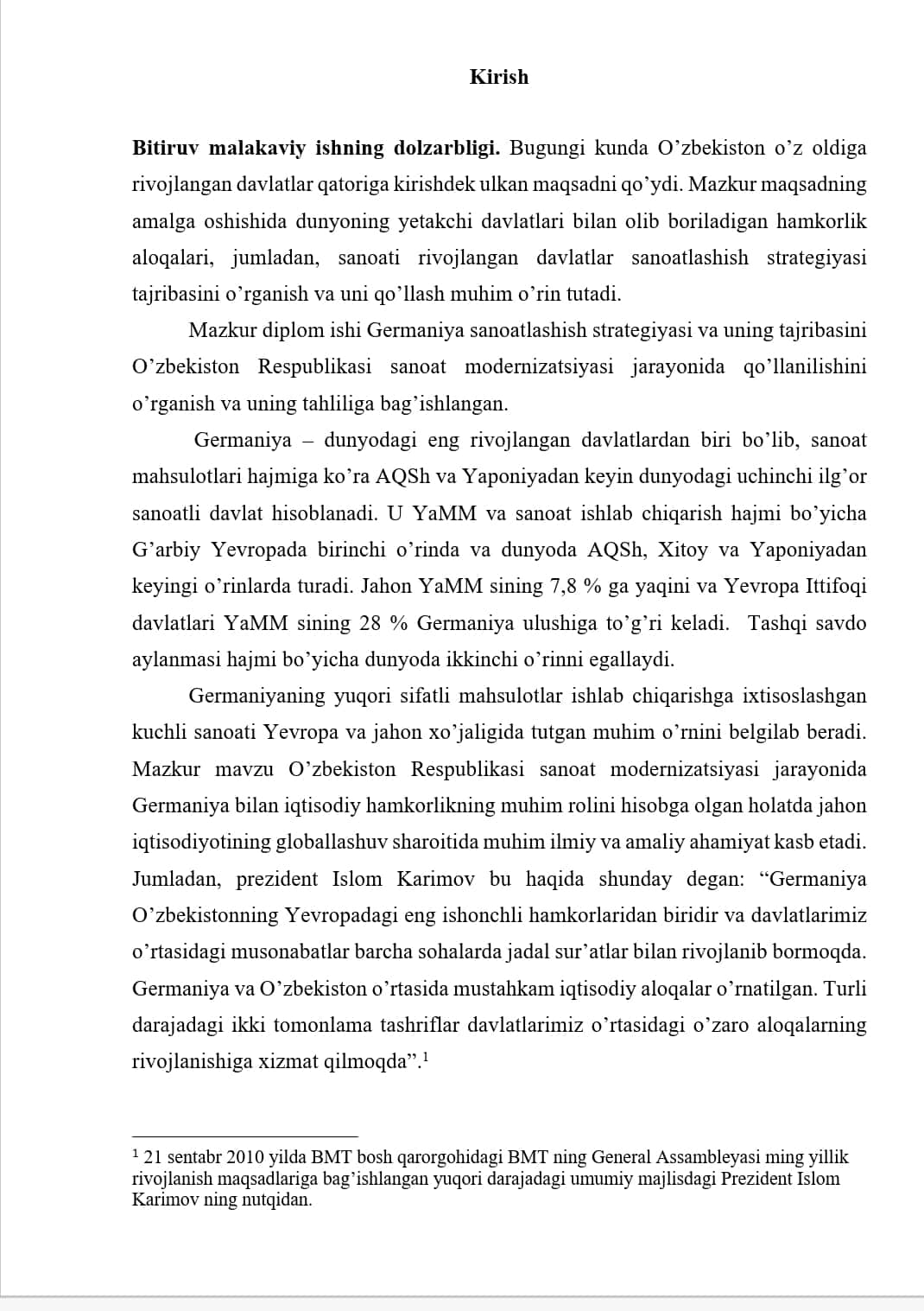 Germaniya sanoatlashish strategiyasi asosidagi O’zbekiston Respublikasi sanoat modernizatsiyasi istiqbollari 1
