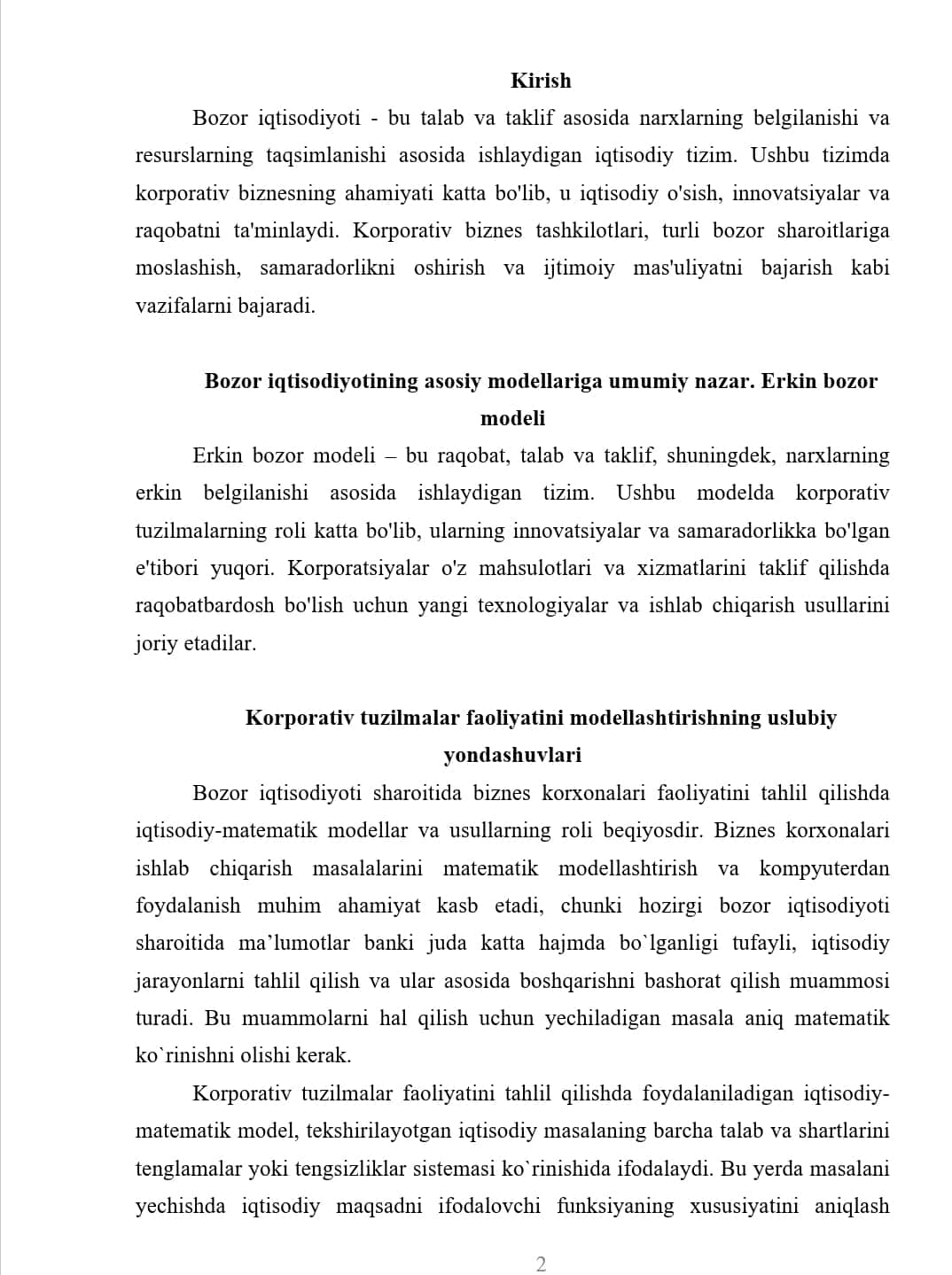 BOZOR IQTISODIYOTINING TURLI MODELLARIDA KORPORATIV BIZNES TASHKILIY XUSUSIYATLARI 1