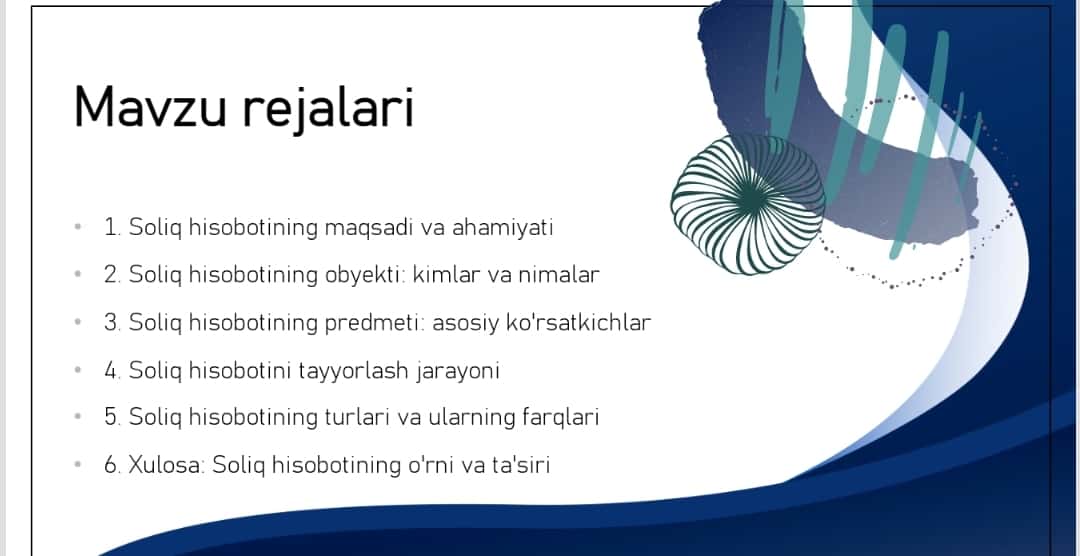 Soliq hisobotining obyekti va predmeti taqdimot, prezentatsiya 1