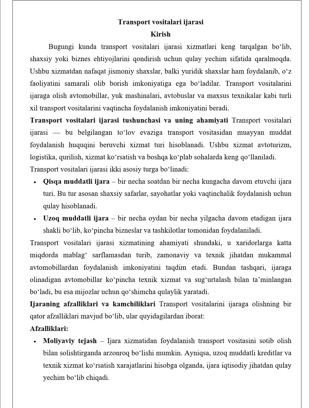 Transport vositalari ijarasi 1