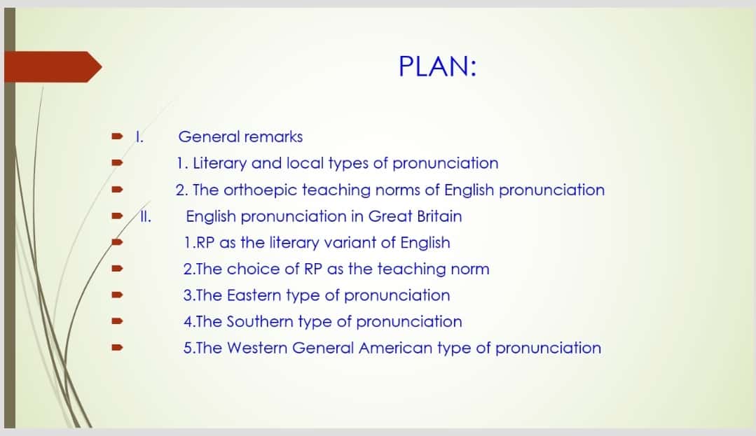 The principal types of English pronunciation and the status of RP in English. The relationship between the principal types of English pronunciation and their dialects. 1