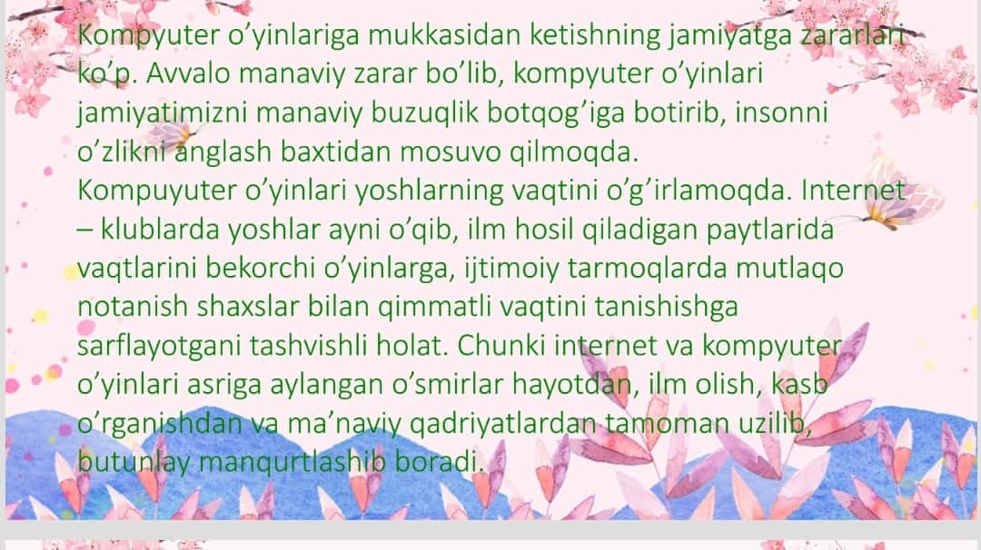 Kamputer o'yinlari -manqurtlik vositasi 1