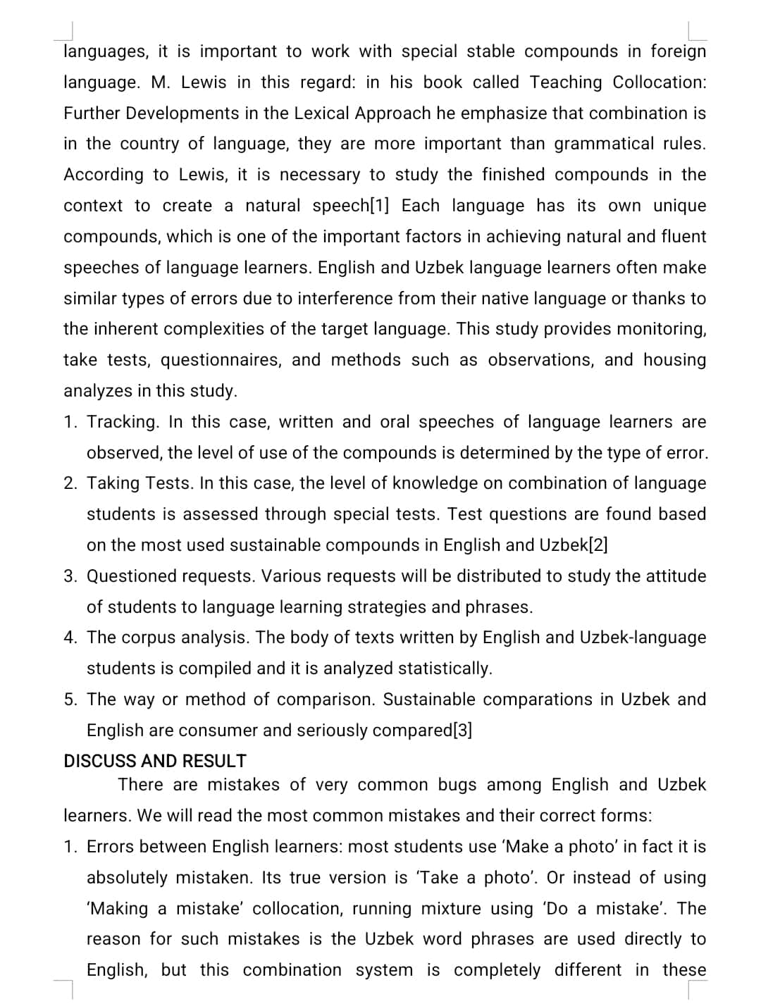 The study of common collocation errors between English and Uzbek learners 1