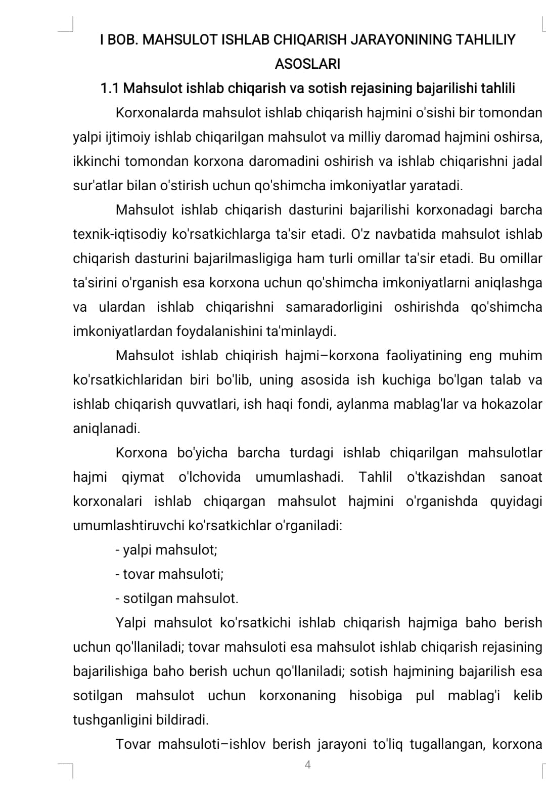 Mahsulotni ishlab chiqarish va uni sotishni tahlil qilish usullari 1