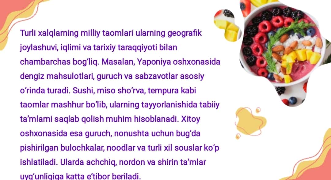 Dunyo xalqlari ovqatlanishga xos hususiyatlari 1