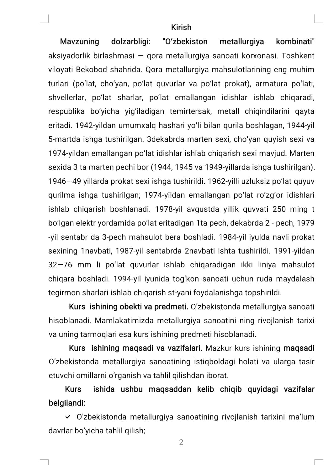 O’ZBEKISTONDA METALLURGIYA SANOATI 1