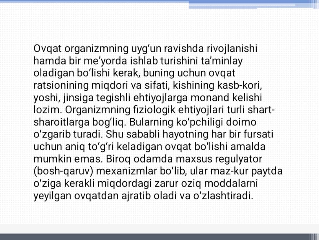 Statsionar sharoitda bemorlarni   ovqatlantirishni tashkil qilish 1