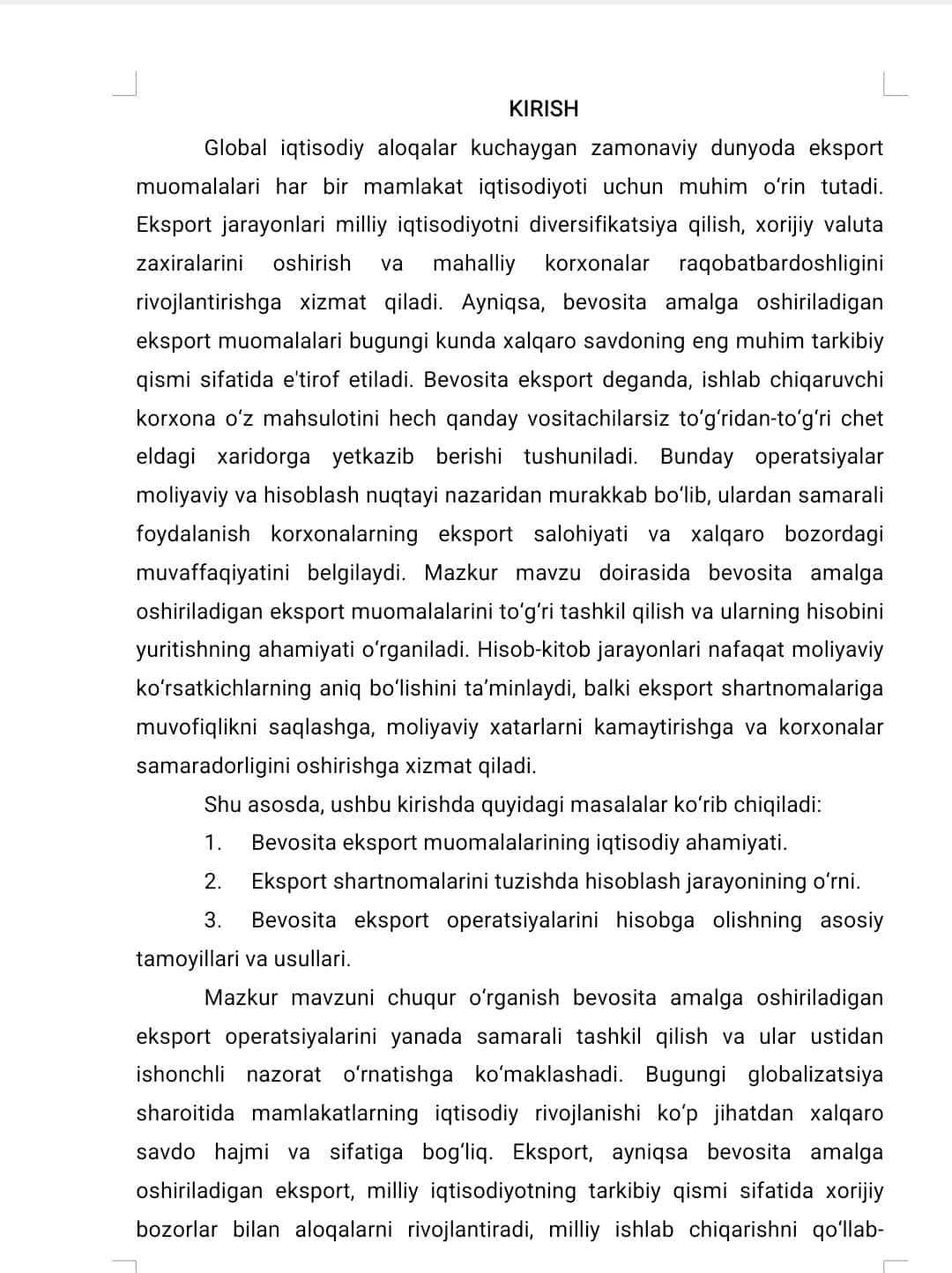 BEVOSITA AMALGA OSHIRILADIGAN EKSPORT MUOMALALARINING HISOBI 1