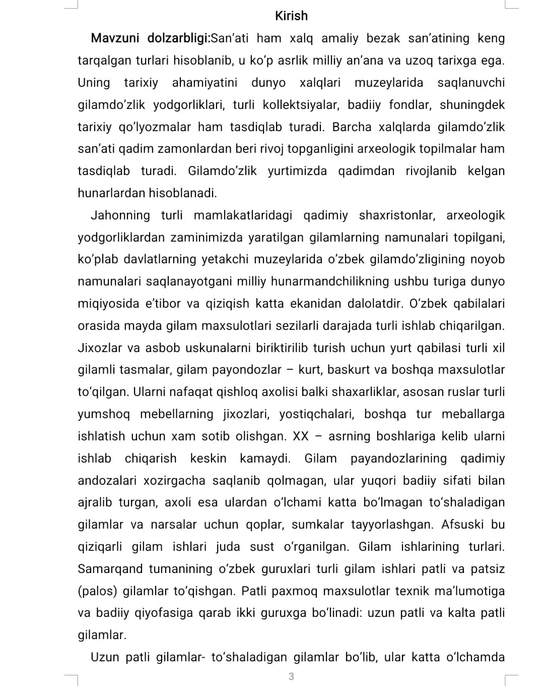 Surxondaryo viloyati gilam to'qish san’ati tarixi uslublari 1