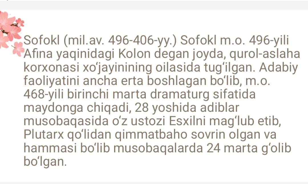 Tragediya janri. Esxil, Sofokl, Yevripid 1