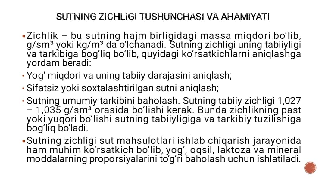Sutning zichligini aniqlash va unga tasir etuvchi faktorlar 1