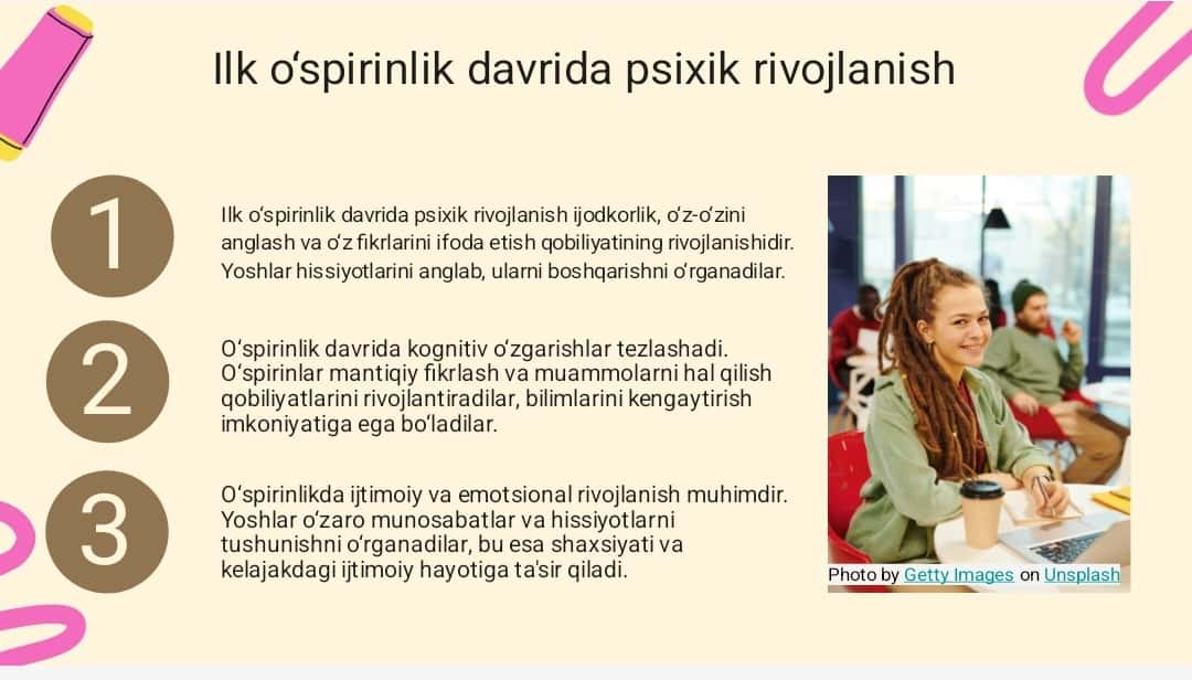 Ilk o'spirinlik va yoshlik davrida psixik rivojlanish xususiyatl 1