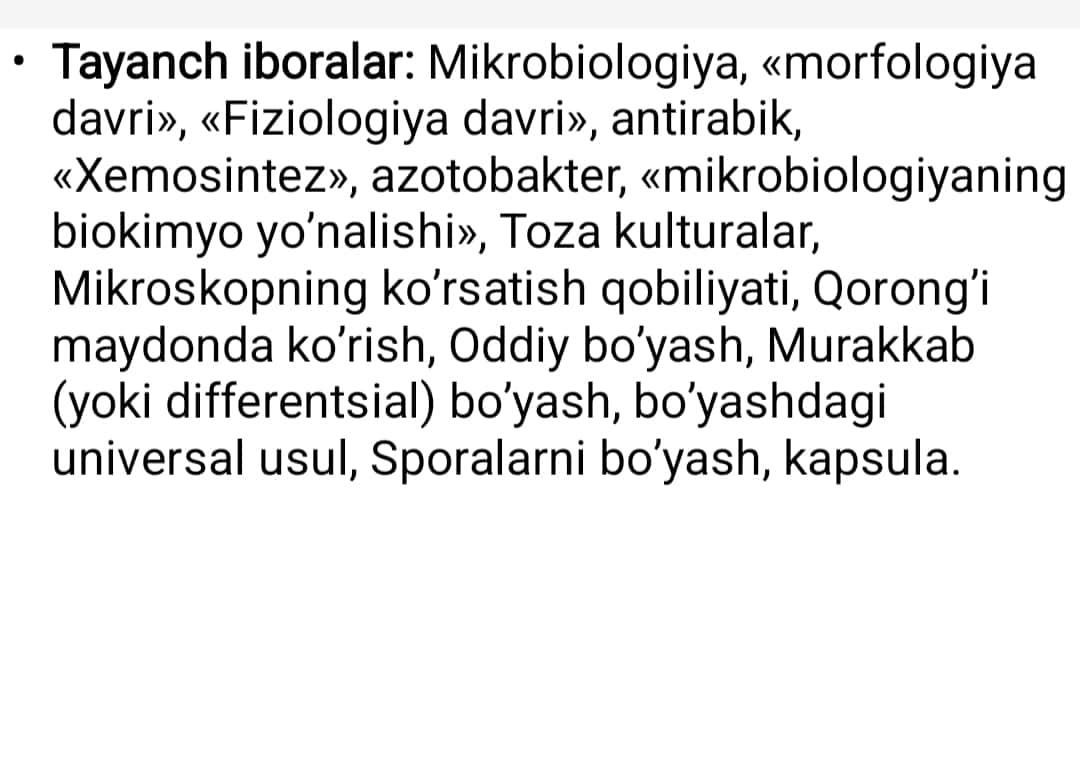 Umumiy mikrobiologiya fani, o’rganish obyektlari, vazifalari, bo’limlari va qisqacha rivojlanish tarixi. 1