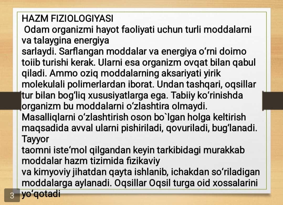 Hazim fiziologiyasi 1