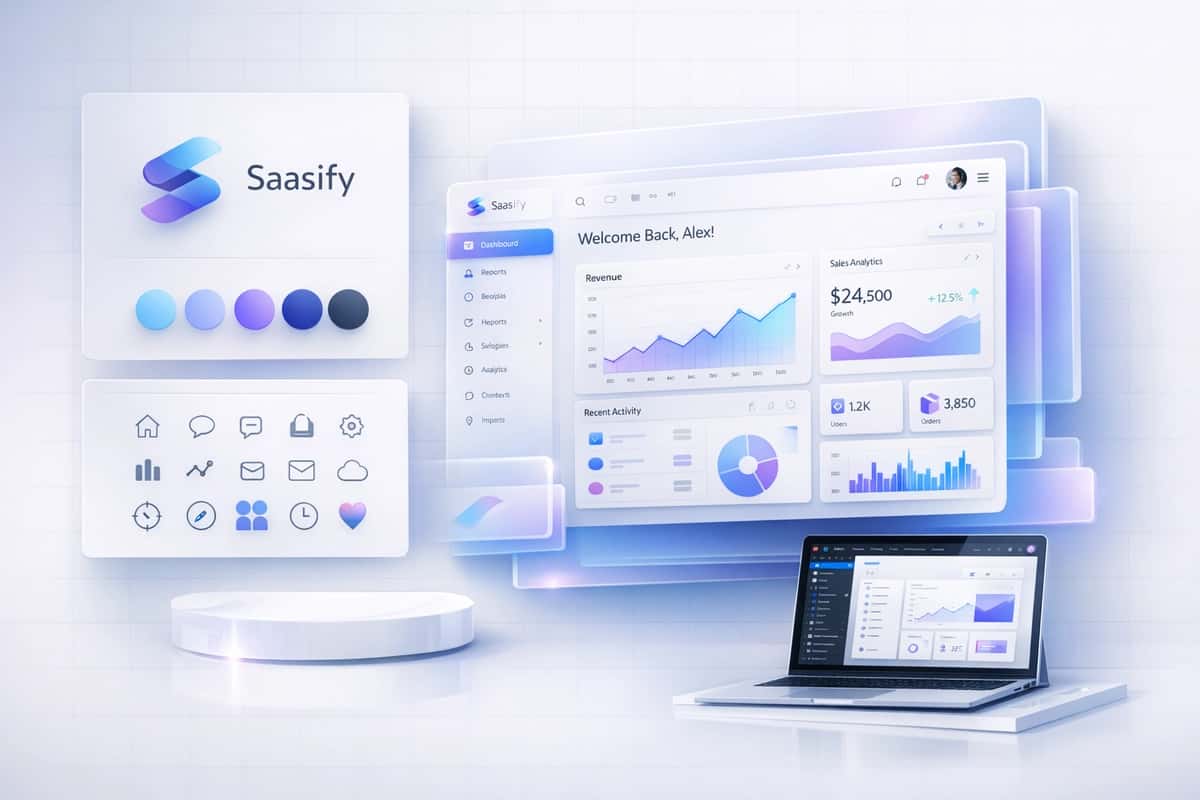 SaaS Landing Page, Dashboard & Branding Bundle – Figma UI Kit + Logo + Icons 1