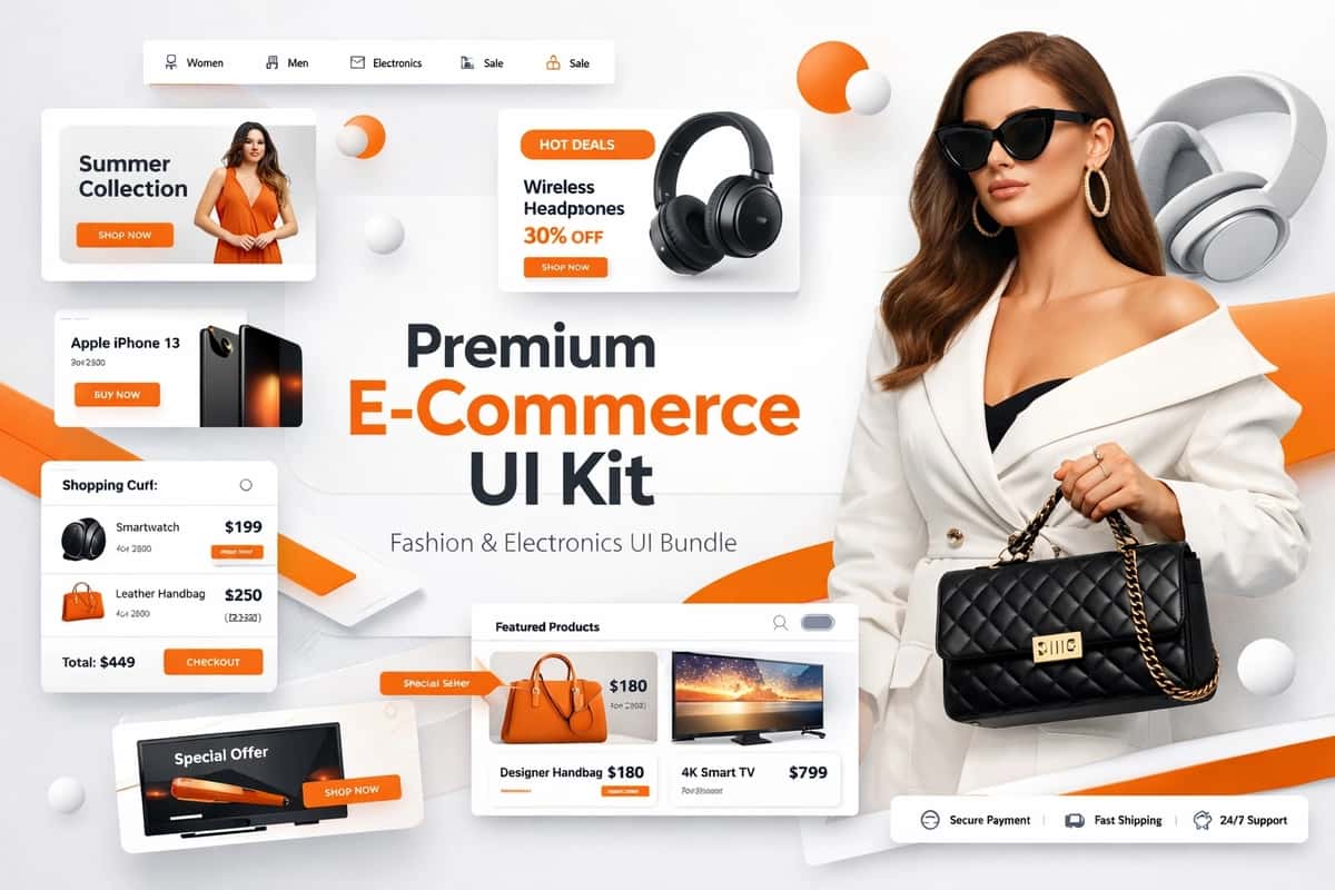 Onlayn doʻkon uchun Modern E-commerce Branding & Web UI Kit Bundle 1