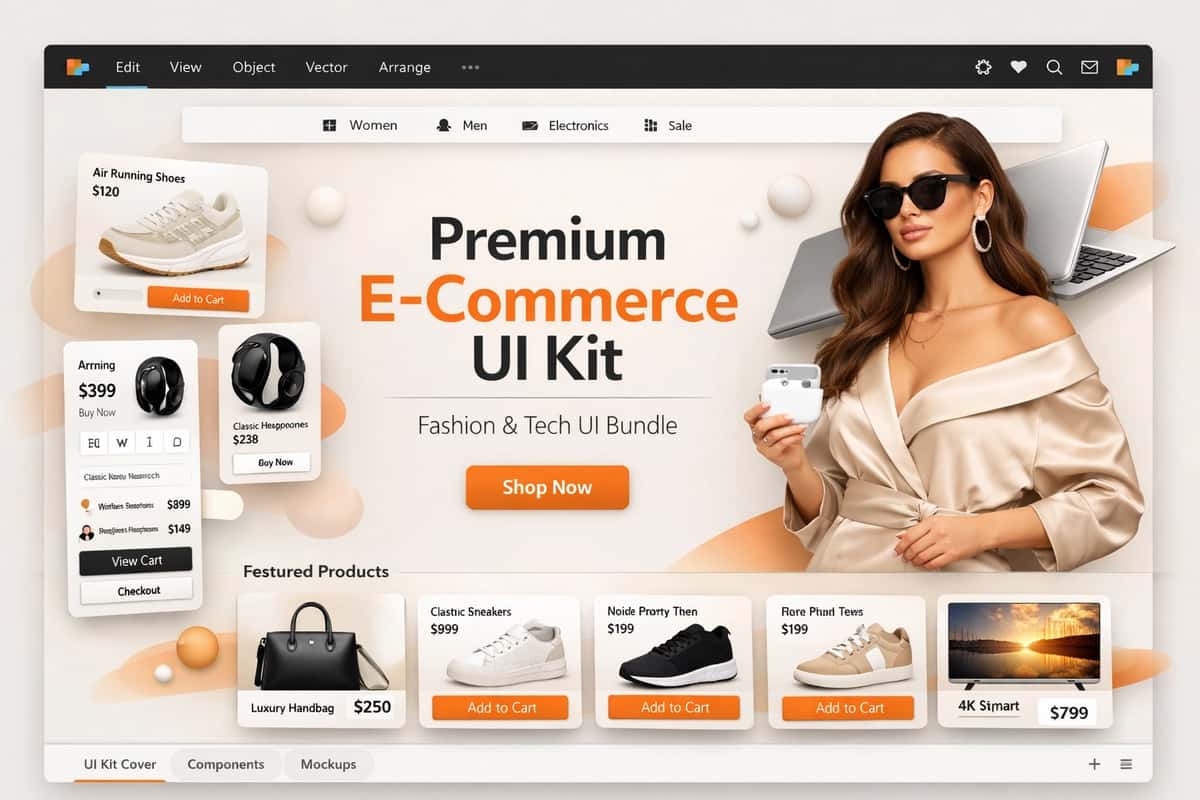 Onlayn doʻkon uchun Modern E-commerce Branding & Web UI Kit Bundle 2