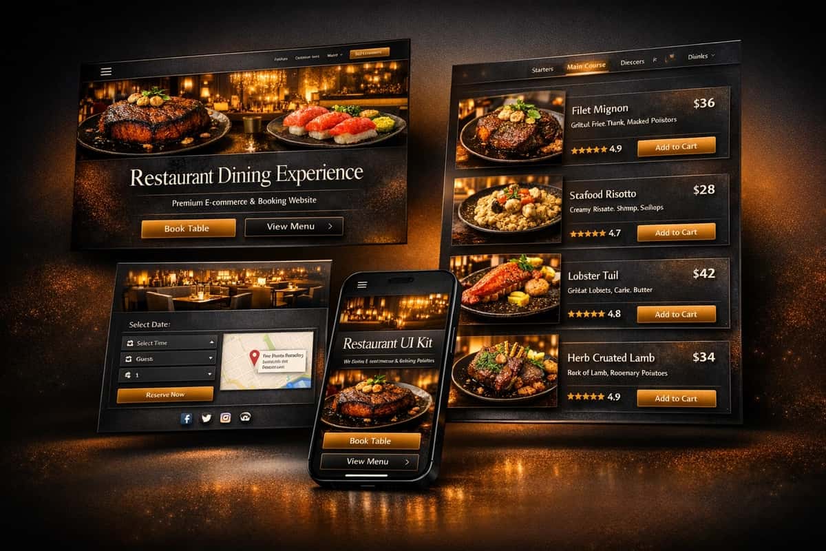 🍽️ Premium Restoran va Kafe UI Kit — Zamonaviy va Hashamatli Vebsayt Dizayni (Desktop + Mobile) 1