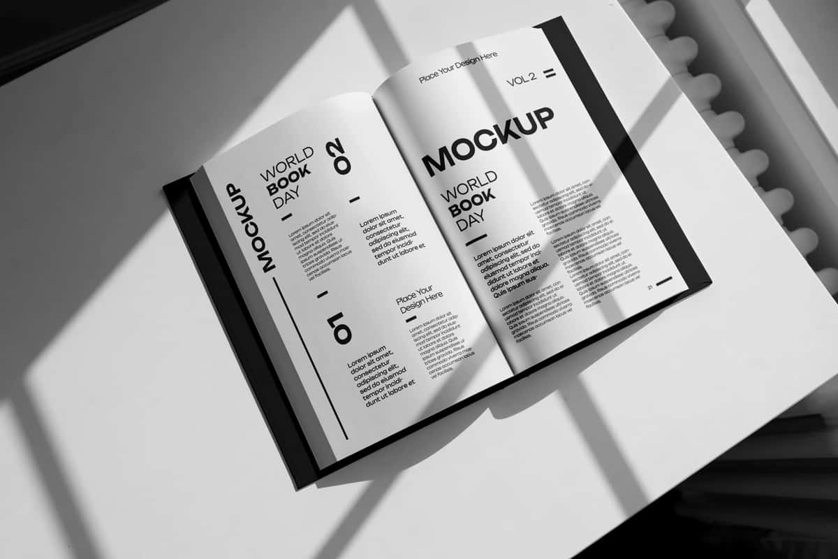 Yorug'lik soyalari bilan kitob maketi | Book mockup with lights shadows 1