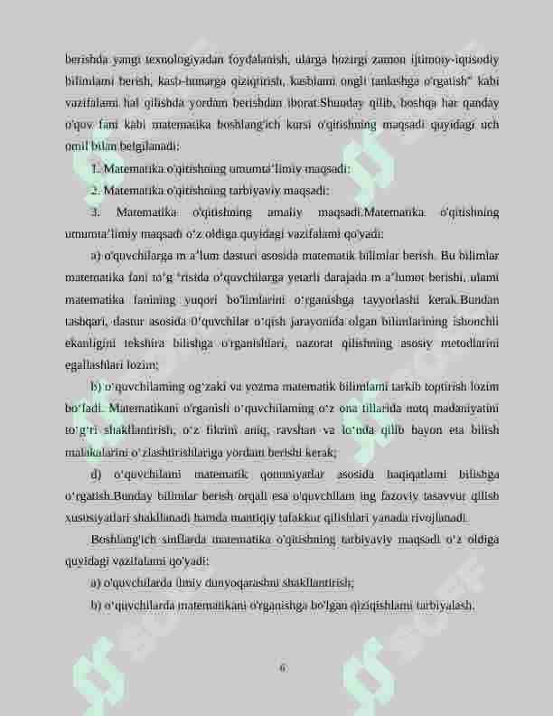Boshlang‘ich sinf o`quvchilarining matematik tafakkurini shakllantirish 6