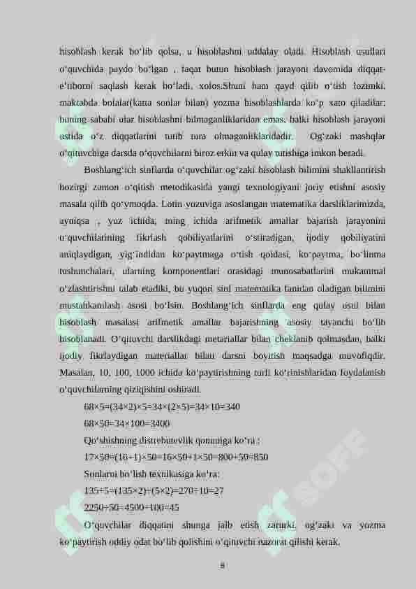 BOSHLANG‘ICH SINFLARDA OG‘ZAKI HISOBLASHGA O‘RGATISH METODIKASI (1-2-SINFLARDA TIZIMLI ISHLAB CHIQING) 7