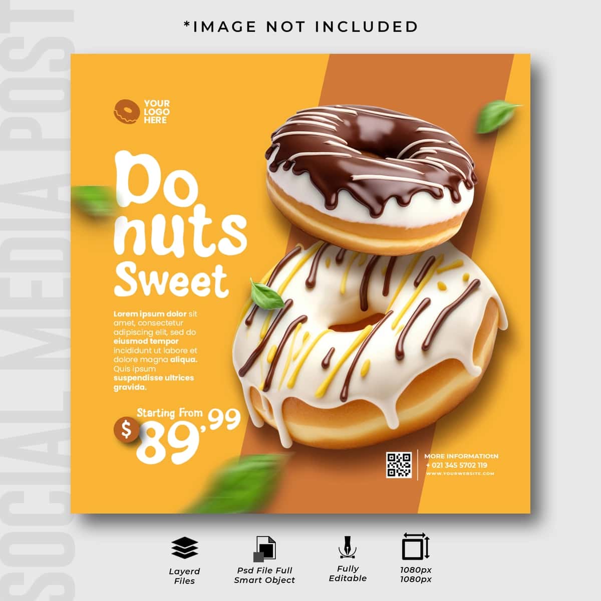 Donuts ijtimoiy media instagram post shabloni | Donuts social media instagram post template 1