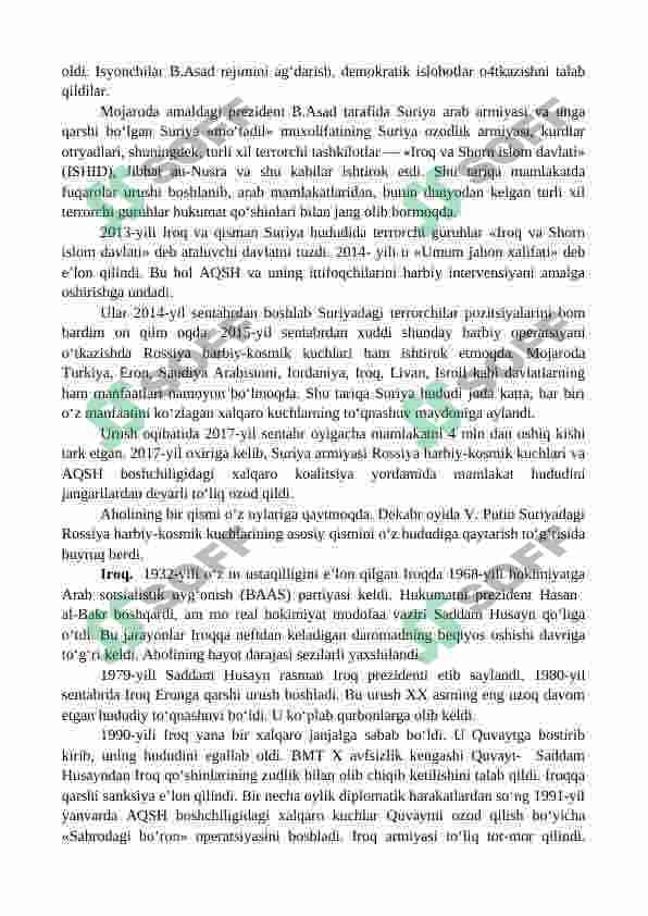 1991-2017 yillarda Suriya va Iroq, Isroil va Falastin muammosi 2