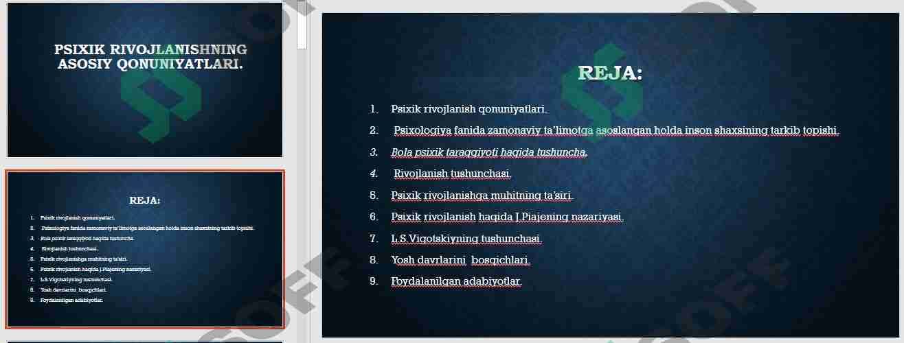 psixik rivojlanishning asosiy qonuniyatlari. 1