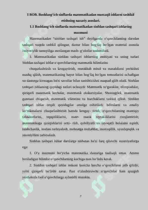 Boshlang‘ich sinflarda matematika fanidan mustaqil ishlarni tashkil etishda yozma topshiriqlardan foydalanish metodikasi 4-sinf misolida. 6
