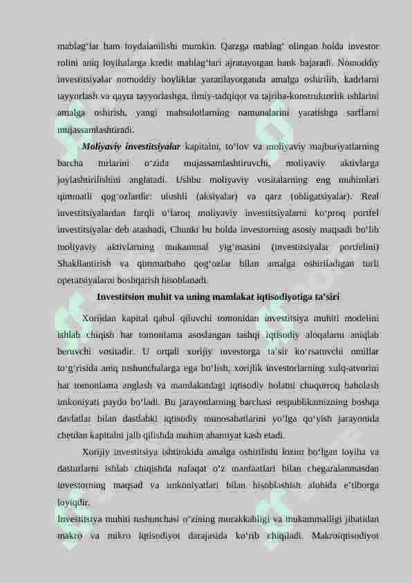IQTISODIY RIVOJLANISHNI TA’MINLASHDA QULAY INVESTITSION MUHITNING YARATILISHI 3