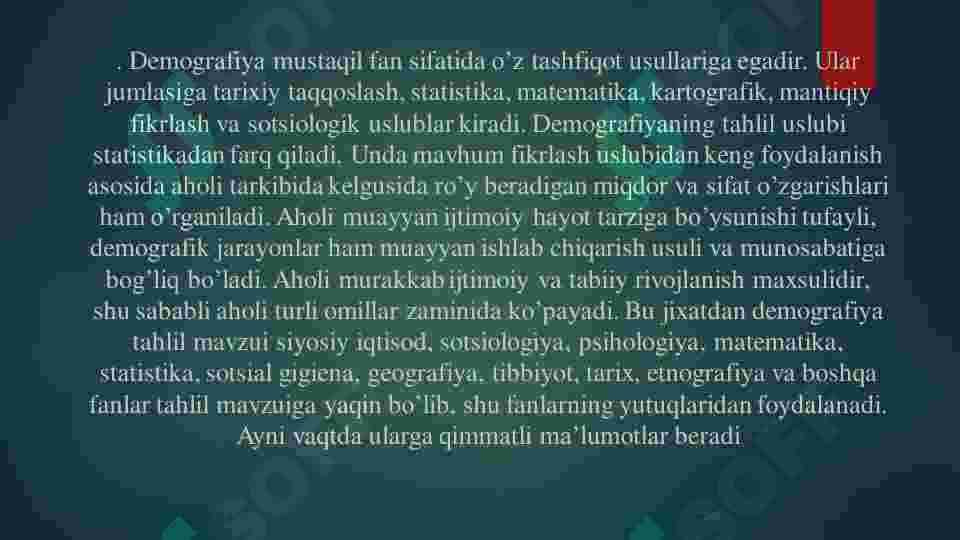 Demografiya. Ijtimoiy soha. Aholi o'sishi 7