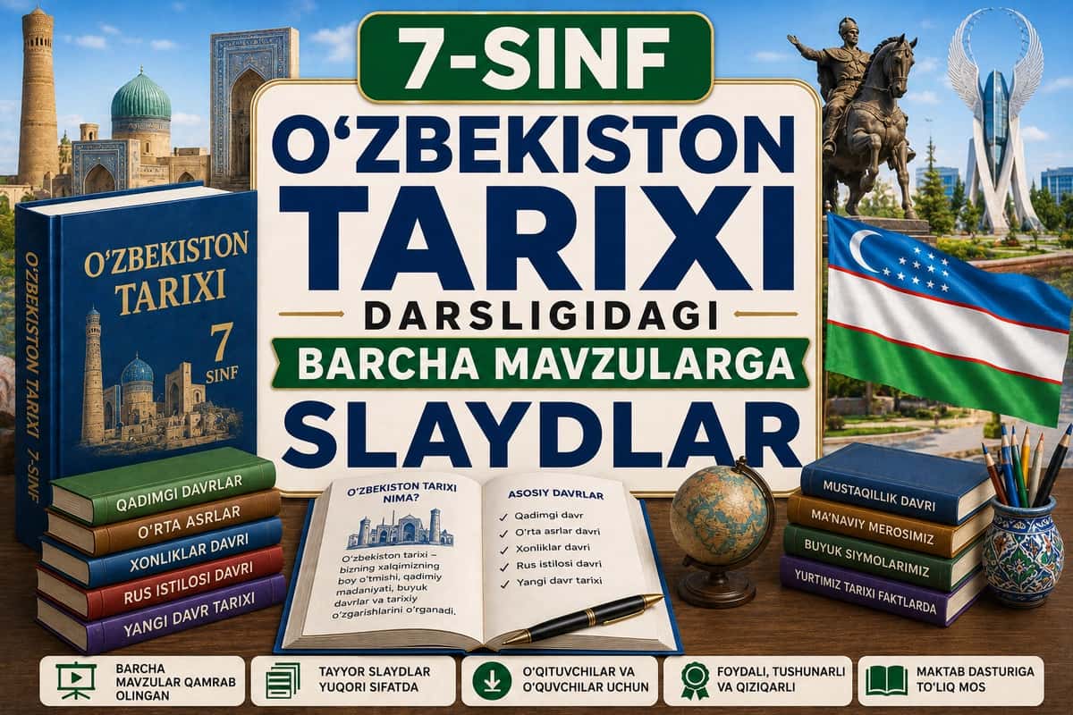 7-sinf O'zbekiston tarixi darsligidagi barcha mavzularga slaydlar 1