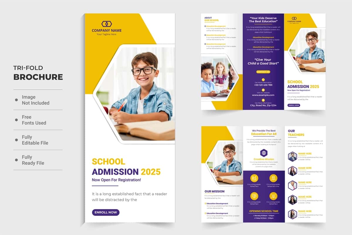 Maktabga qabul qilish bo'yicha o'quv broshyurasi dizayni marketing akademiki | School admission educational brochure design marketing academic 1