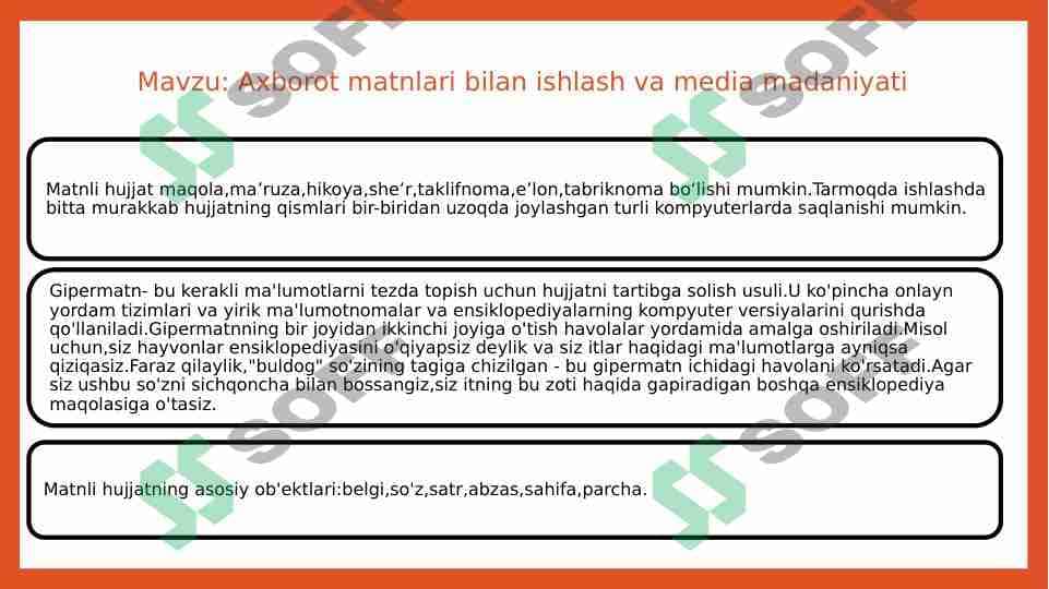 Axborot matnlari bilan ishlash va media madaniyati 1