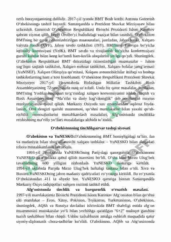 O‘zbekistonning BMT doirasidagi faoliyati va tinchlikparvar tashqi siyosati 2