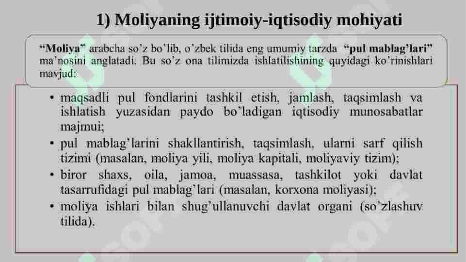 Zamonaviy moliyaning mazmun-mohiyati va uni o'rganishning obyektiv zarurligi 4