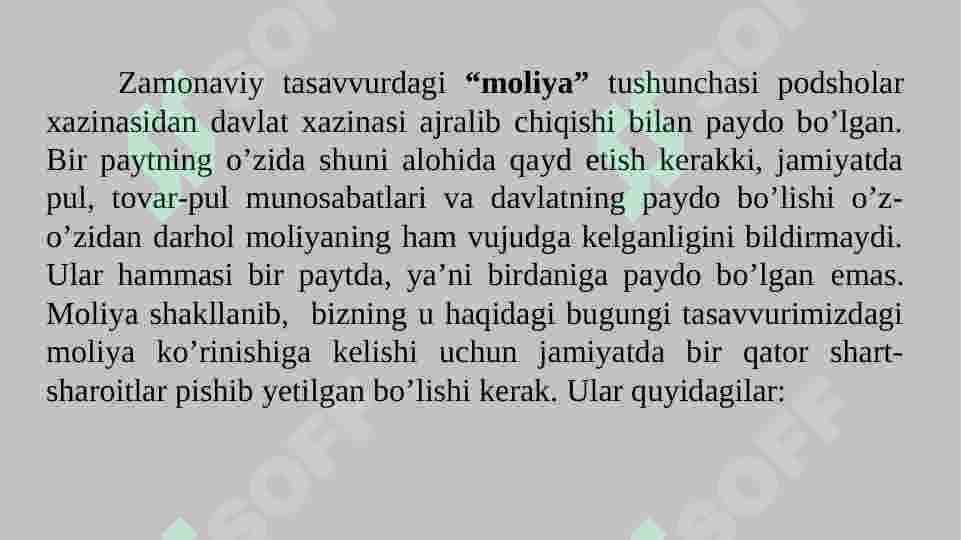 Zamonaviy moliyaning mazmun-mohiyati va uni o'rganishning obyektiv zarurligi 6